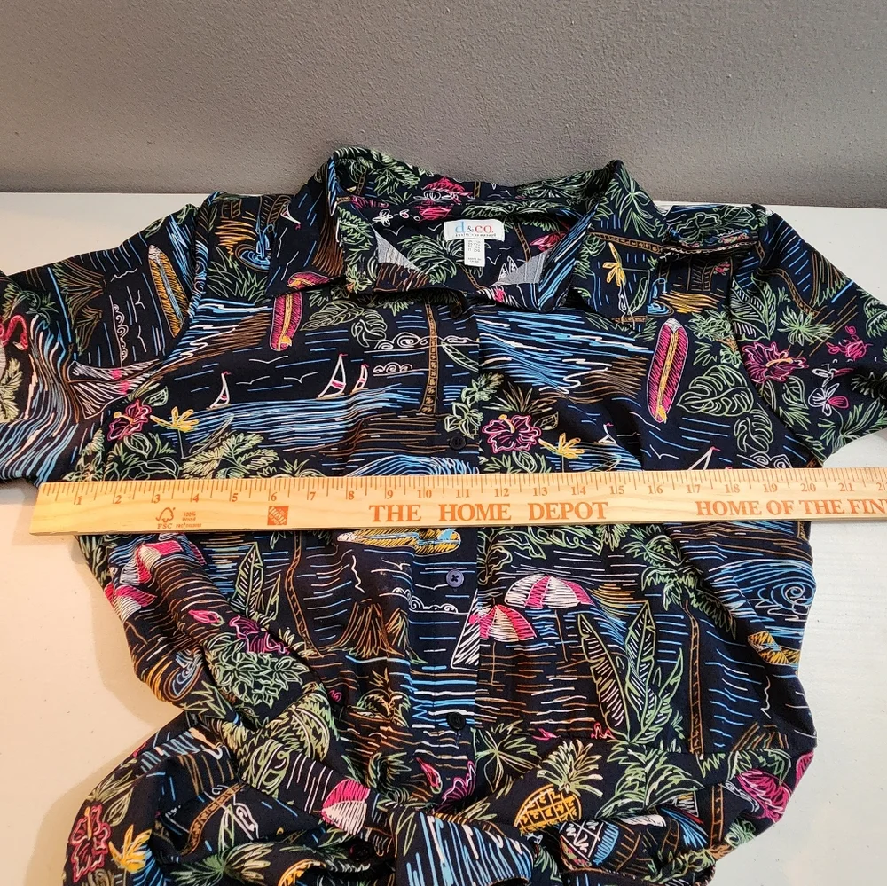 D&Co Denim And Company Tropical Print Midi Tie Belt‎ Shirt Dress Size 1X